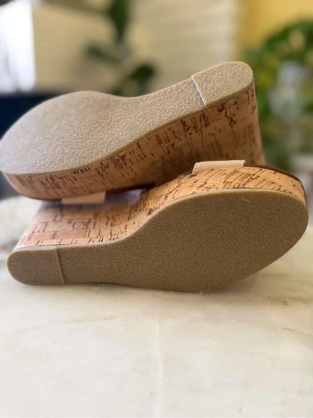 NWOT Steve Madden Beige and Brown Cork Wedge Sandals with Elastic Straps